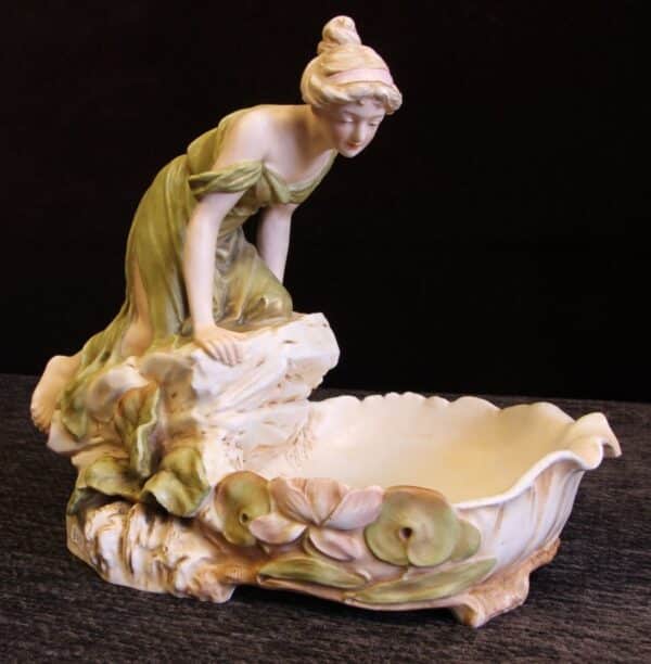 Antique Royal Dux Centre Piece of Young Girl Looking in Pond Antique Antique Ceramics 4