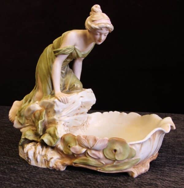 Antique Royal Dux Centre Piece of Young Girl Looking in Pond - Image 2