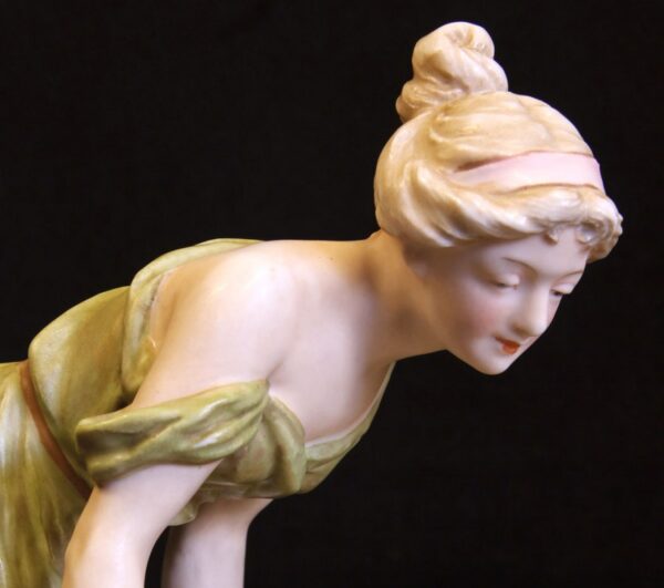 Antique Royal Dux Centre Piece of Young Girl Looking in Pond - Image 9