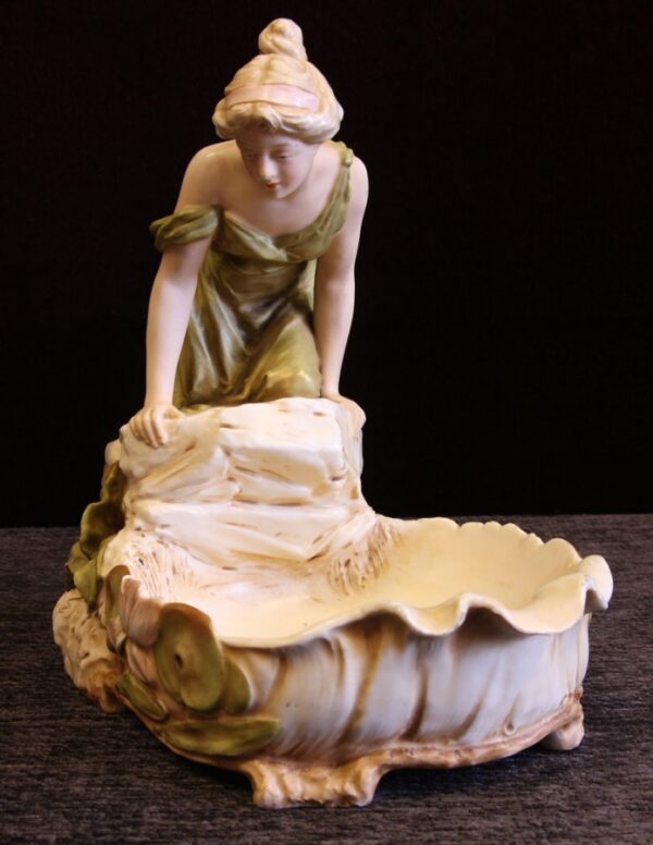 Antique Royal Dux Centre Piece of Young Girl Looking in Pond - Image 4
