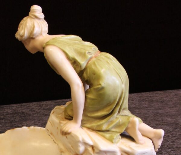 Antique Royal Dux Centre Piece of Young Girl Looking in Pond Antique Antique Ceramics 9