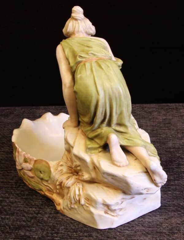 Antique Royal Dux Centre Piece of Young Girl Looking in Pond - Image 8