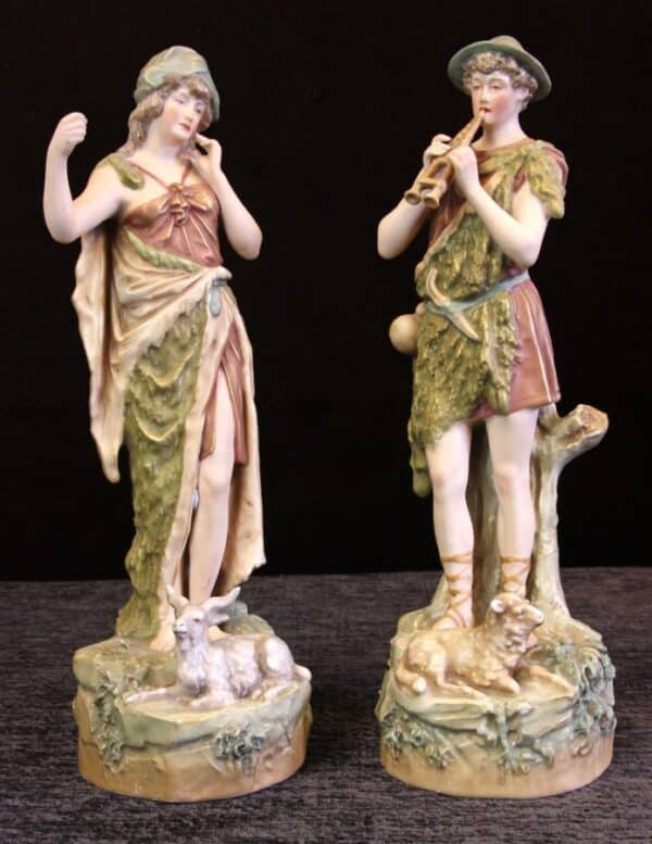 Pair of Royal dux Figures of Goat Herders Antique Antique Ceramics 4