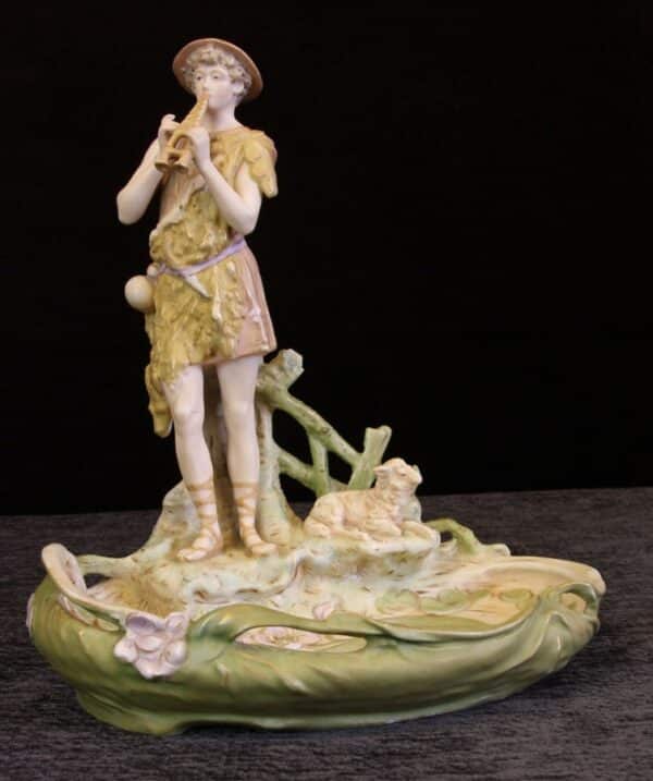 Antique Royal Dux Figure of Piper Standing at Pond - Image 2