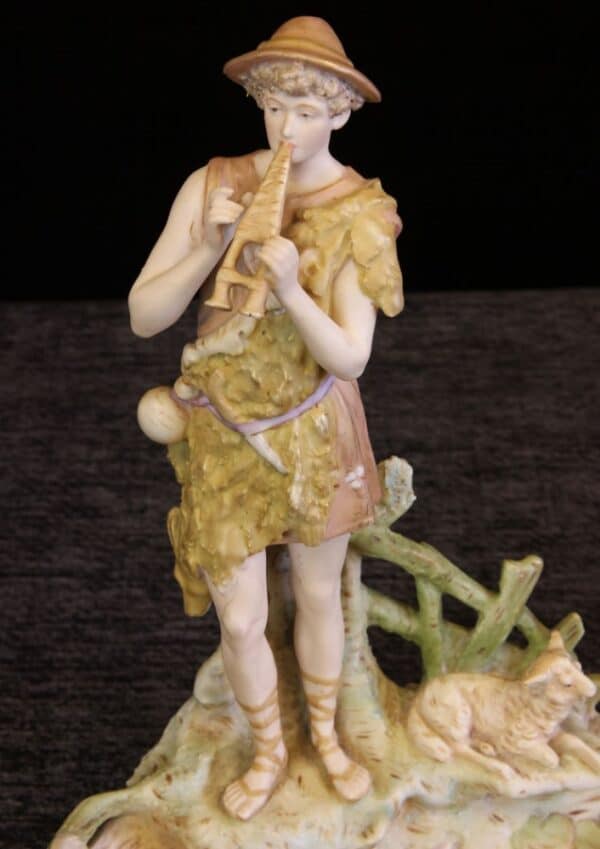 Antique Royal Dux Figure of Piper Standing at Pond - Image 10