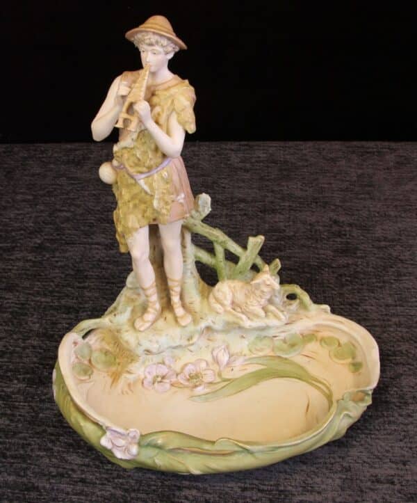 Antique Royal Dux Figure of Piper Standing at Pond - Image 11