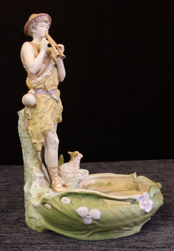 Antique Royal Dux Figure of Piper Standing at Pond - Image 3