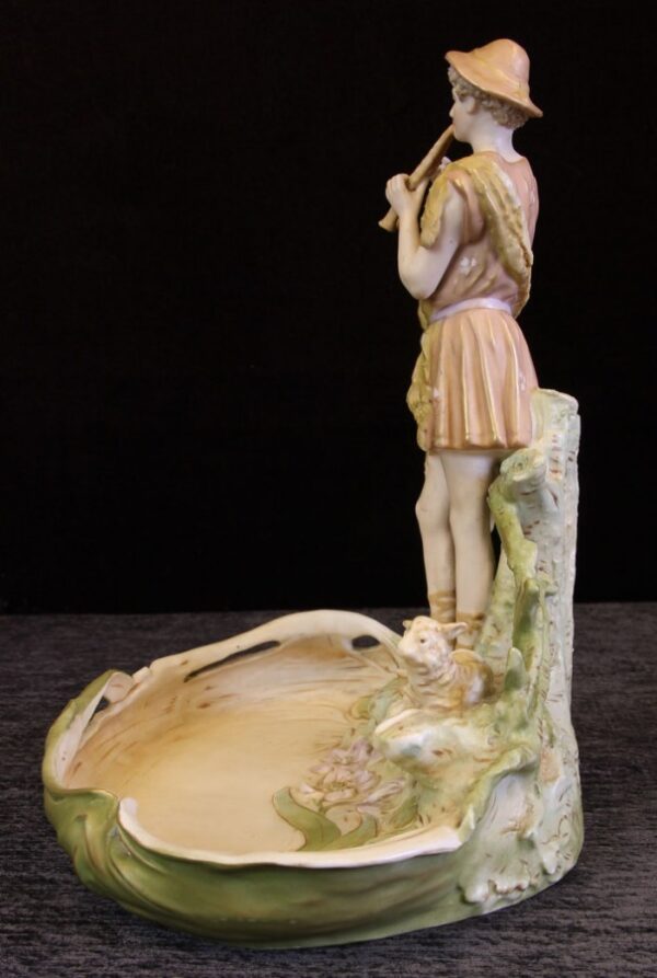 Antique Royal Dux Figure of Piper Standing at Pond - Image 4