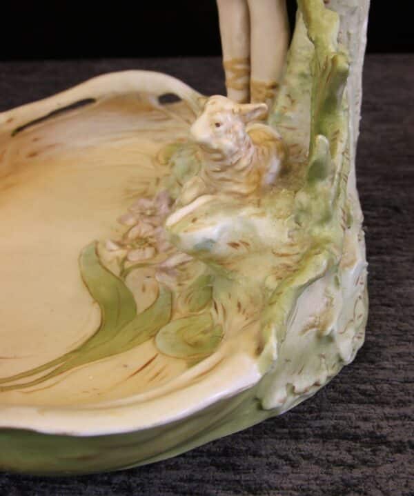 Antique Royal Dux Figure of Piper Standing at Pond - Image 7