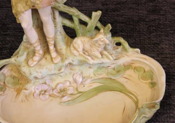 Antique Royal Dux Figure of Piper Standing at Pond - Image 8