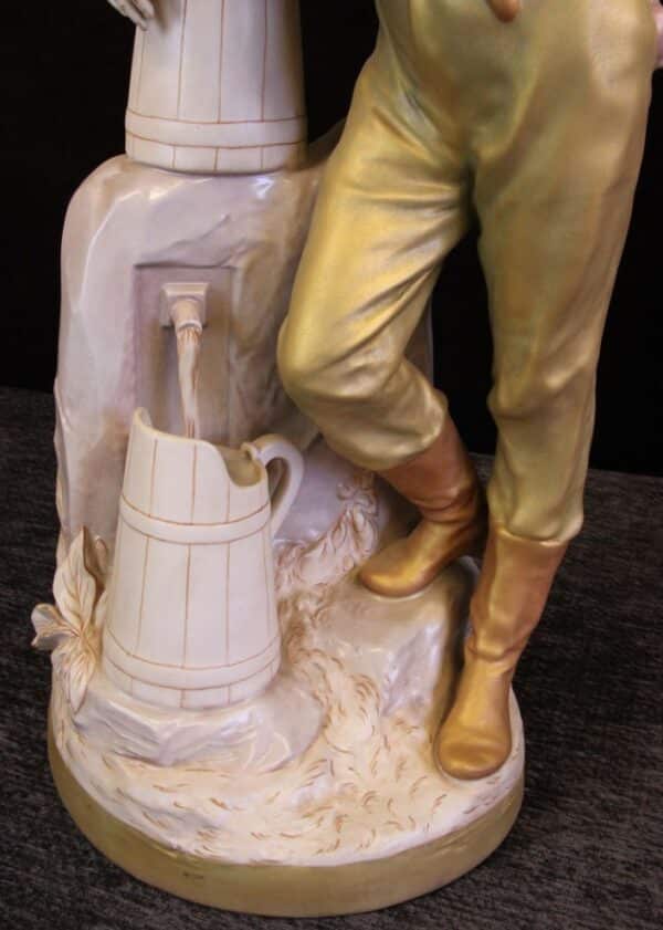 Impressive Large Royal Dux Figure of Young Boy Standing at Water Pump ceramic Antique Ceramics 8