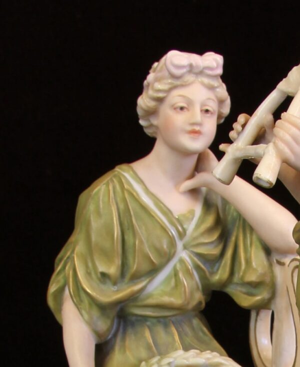 Antique Royal Dux Centre Piece of Young Girl and Boy Playing Pipes centre piece Antique Ceramics 7