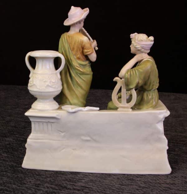 Antique Royal Dux Centre Piece of Young Girl and Boy Playing Pipes centre piece Antique Ceramics 11