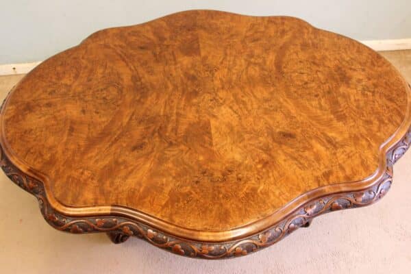 Antique Victorian Burr Walnut Coffee Table - Image 4