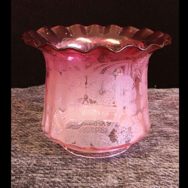 Antique Victorian Cranberry Glass Frilled Oil Lamp Shade