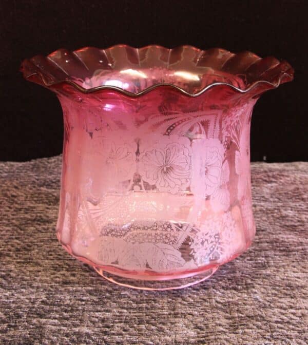 Antique Victorian Cranberry Glass Frilled Oil Lamp Shade Antique Antique Lighting 4