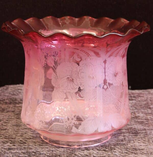 Antique Victorian Cranberry Glass Frilled Oil Lamp Shade Antique Antique Lighting 9