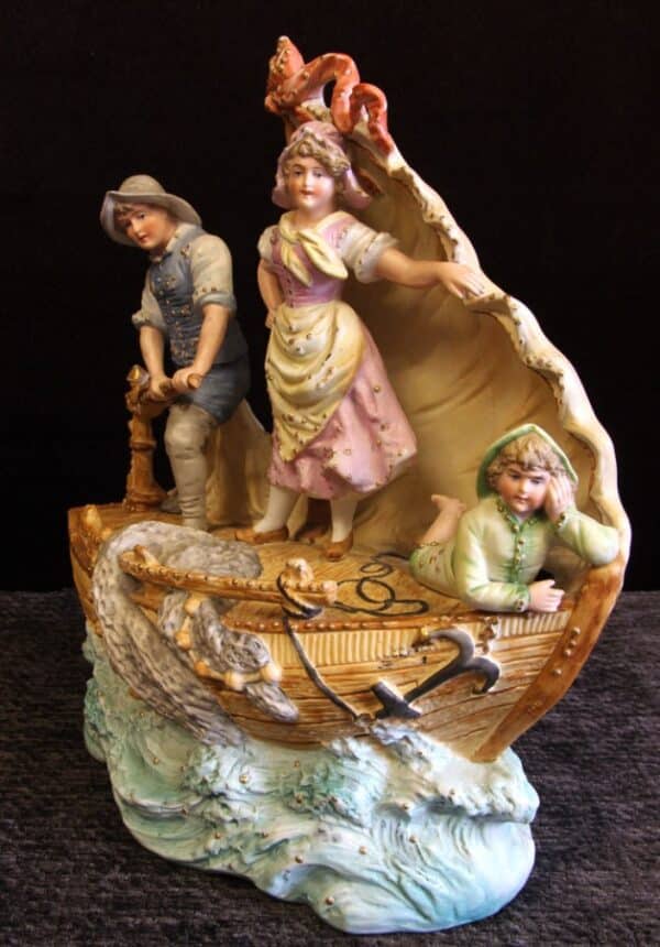 Antique Bisque Centre Piece of Fishing Boat Antique Antique Ceramics 6