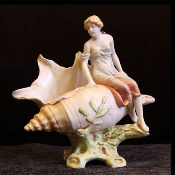 Antique Art Nouveau Centre Piece of Maiden on Shell.