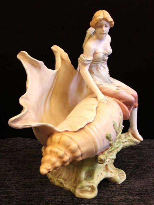 Antique Art Nouveau Centre Piece of Maiden on Shell. Antique Antique Ceramics 6