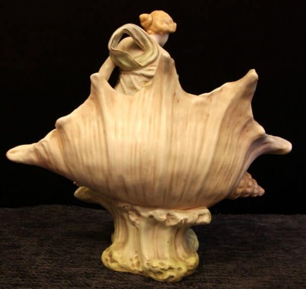 Antique Art Nouveau Centre Piece of Maiden on Shell. Antique Antique Ceramics 8