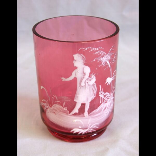 Antique Mary Gregory Cranberry Glass Tumbler