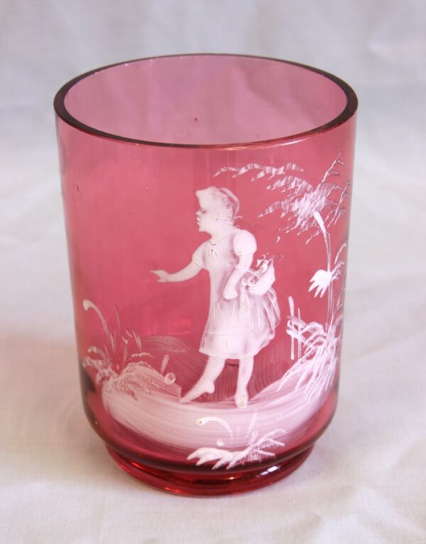Antique Mary Gregory Cranberry Glass Tumbler - Image 2