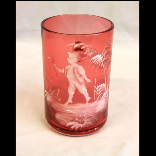 Antique Mary Gregory Cranberry Glass Mug