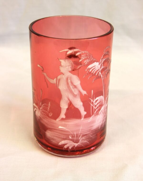 Antique Mary Gregory Cranberry Glass Mug Antique Antique Glassware 4