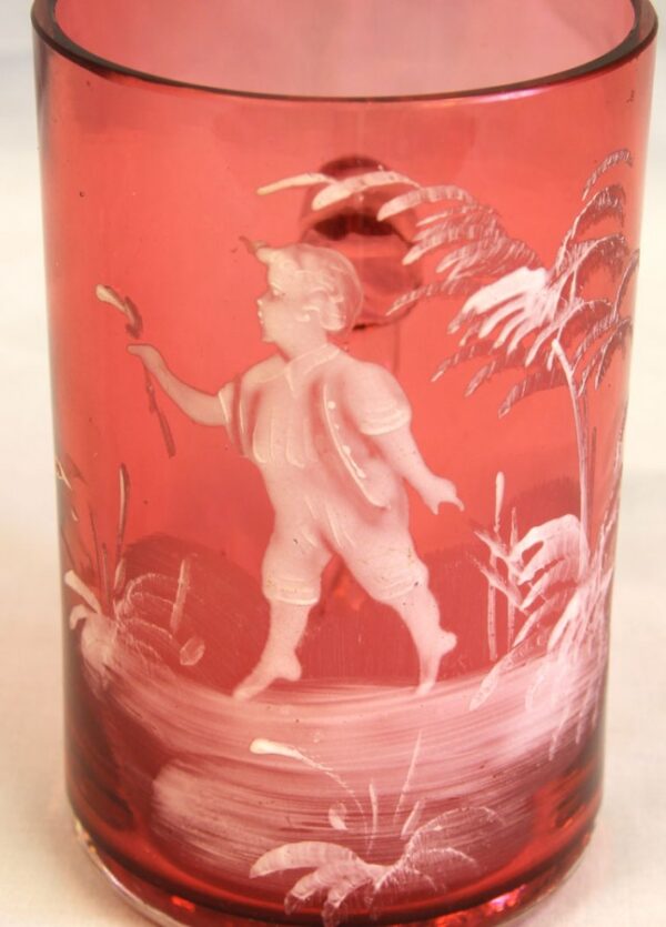 Antique Mary Gregory Cranberry Glass Mug - Image 3