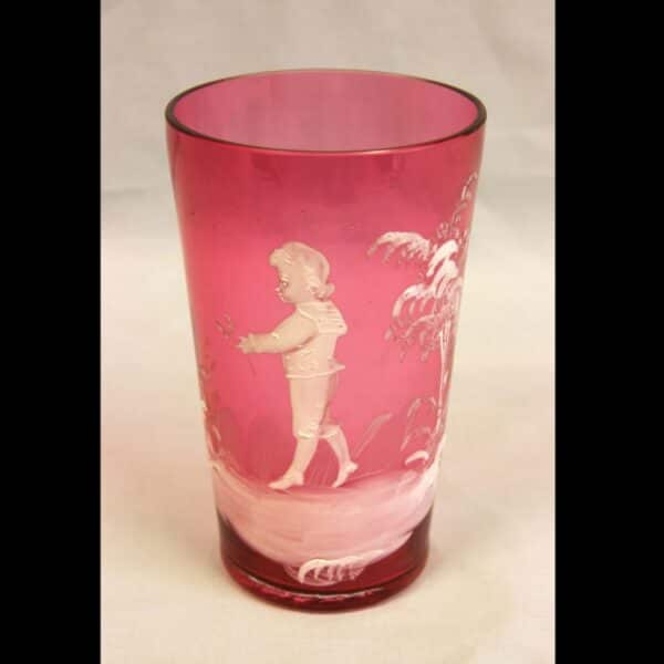 Antique Mary Gregory Cranberry Glass Beaker