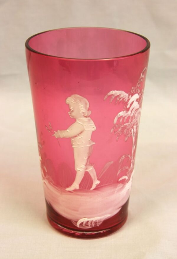 Antique Mary Gregory Cranberry Glass Beaker - Image 2