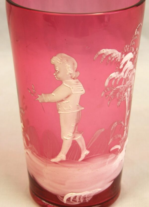 Antique Mary Gregory Cranberry Glass Beaker - Image 3