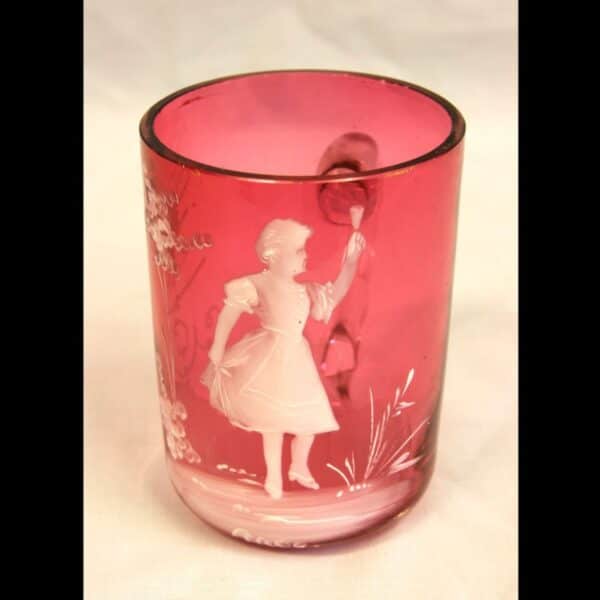 Antique Mary Gregory Cranberry Glass Mug.