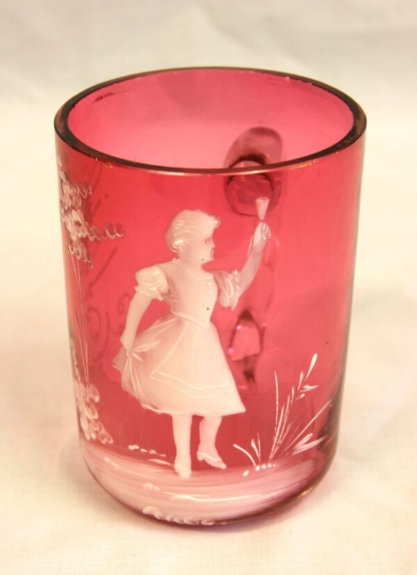 Antique Mary Gregory Cranberry Glass Mug. - Image 2