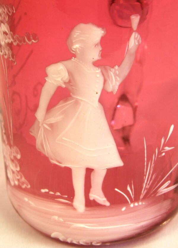Antique Mary Gregory Cranberry Glass Mug. - Image 3