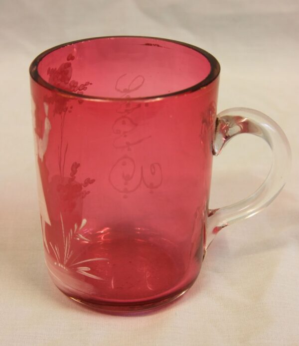 Antique Mary Gregory Cranberry Glass Mug. cranberry Antique Glassware 6