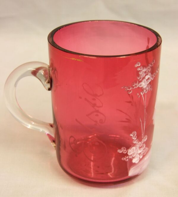 Antique Mary Gregory Cranberry Glass Mug. cranberry Antique Glassware 8