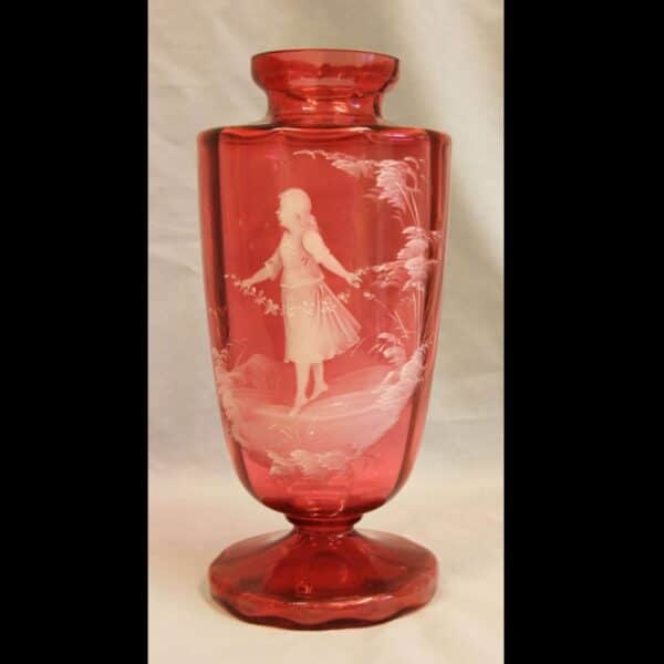Antique Large Mary Gregory Cranberry Vase