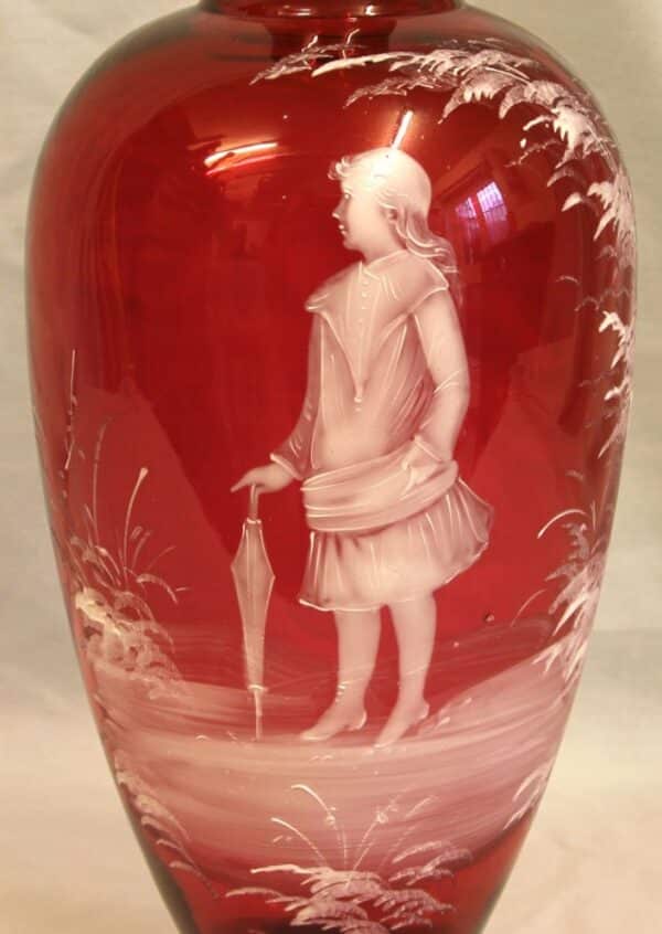 Antique Large Mary Gregory Ruby Cranberry Vase - Image 2