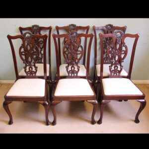 Antique Set Six Antique Mahogany Chippendale Style Dining Chairs