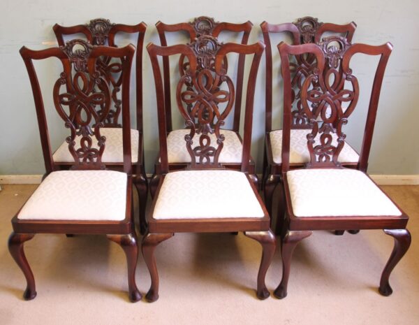 Antique Set Six Antique Mahogany Chippendale Style Dining Chairs - Image 2