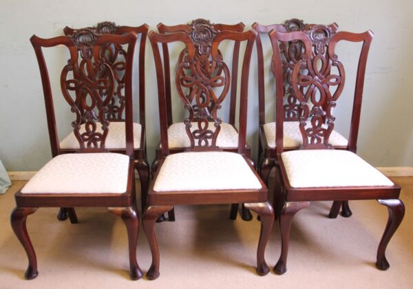 Antique Set Six Antique Mahogany Chippendale Style Dining Chairs - Image 10