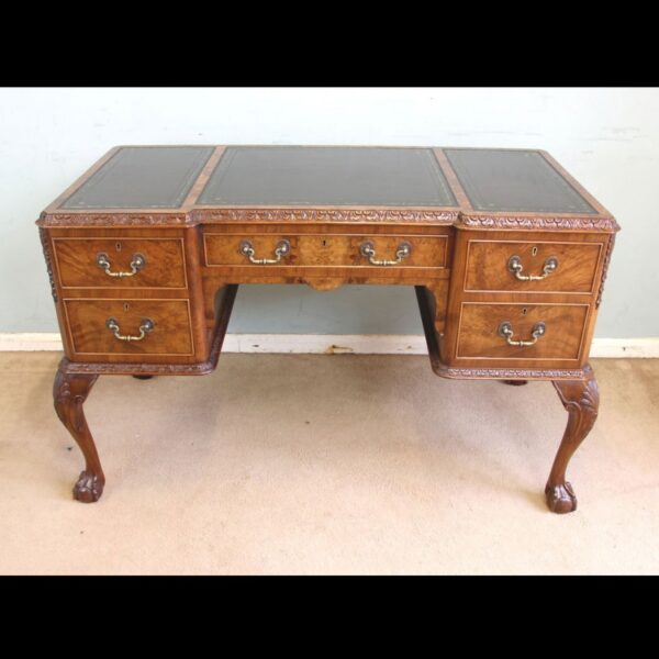 Quality Burr Walnut Kneehole Writing Desk