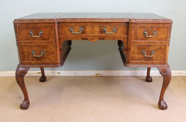 Quality Burr Walnut Kneehole Writing Desk - Image 3