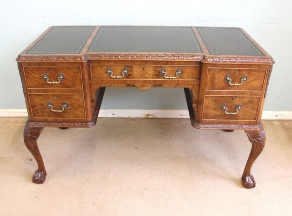 Quality Burr Walnut Kneehole Writing Desk - Image 2