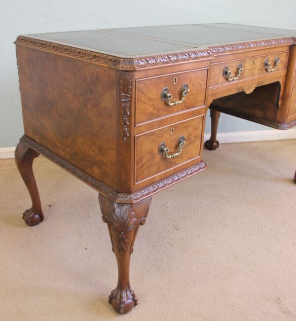 Quality Burr Walnut Kneehole Writing Desk - Image 13