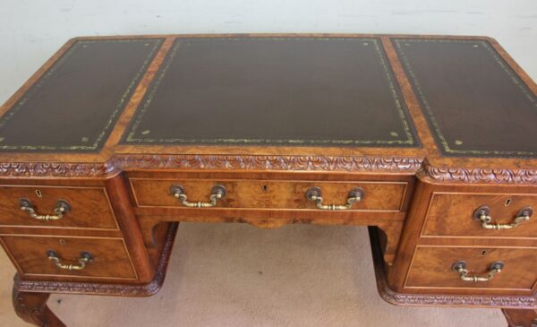 Quality Burr Walnut Kneehole Writing Desk - Image 14