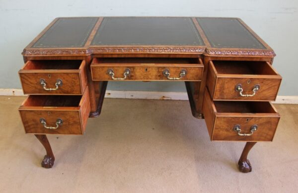 Quality Burr Walnut Kneehole Writing Desk - Image 16