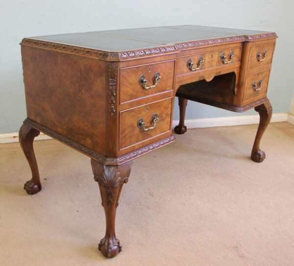 Quality Burr Walnut Kneehole Writing Desk - Image 4